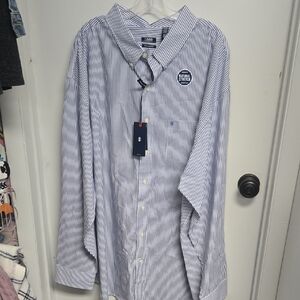 Izod Men's White and Blue Striped Button Down Shirt